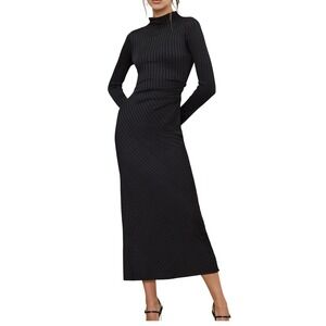 Good American Black Ribbed Mock Neck‎ Ruched Midi Dress Size 2XL